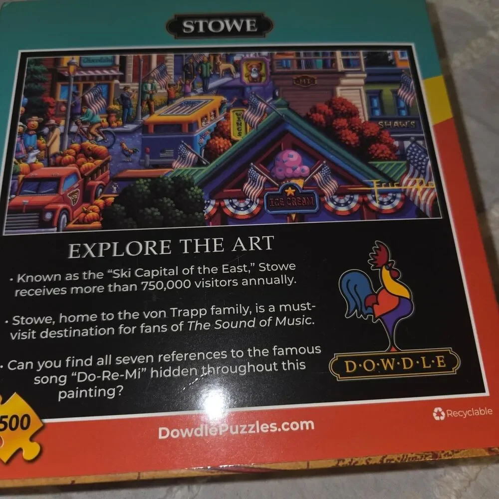 Dowdle Folk Art Stowe Vermont 500 Piece Jigsaw Puzzle